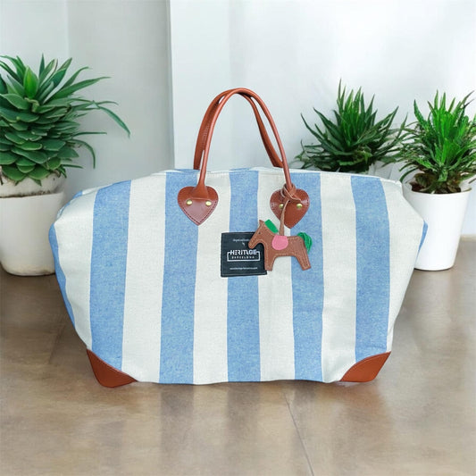 Striped Weekend Travel Bag with Leather Horse Charm