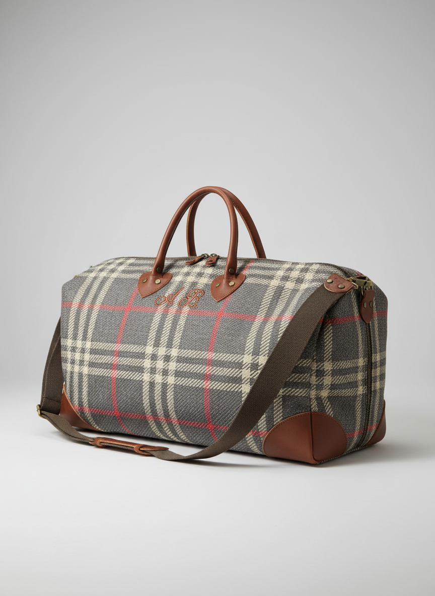 Scottish Tartan Weekend Bag – Leather Accents, Handmade Carry-on