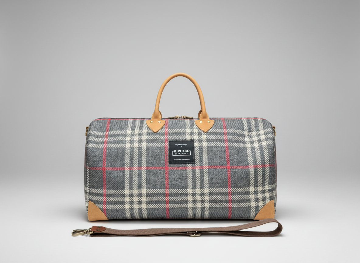 Scottish Tartan Weekend Bag – Leather Accents, Handmade Carry-on