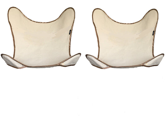 Butterfly Chair Cover Set: Natural Cotton Canvas, Brown Trim